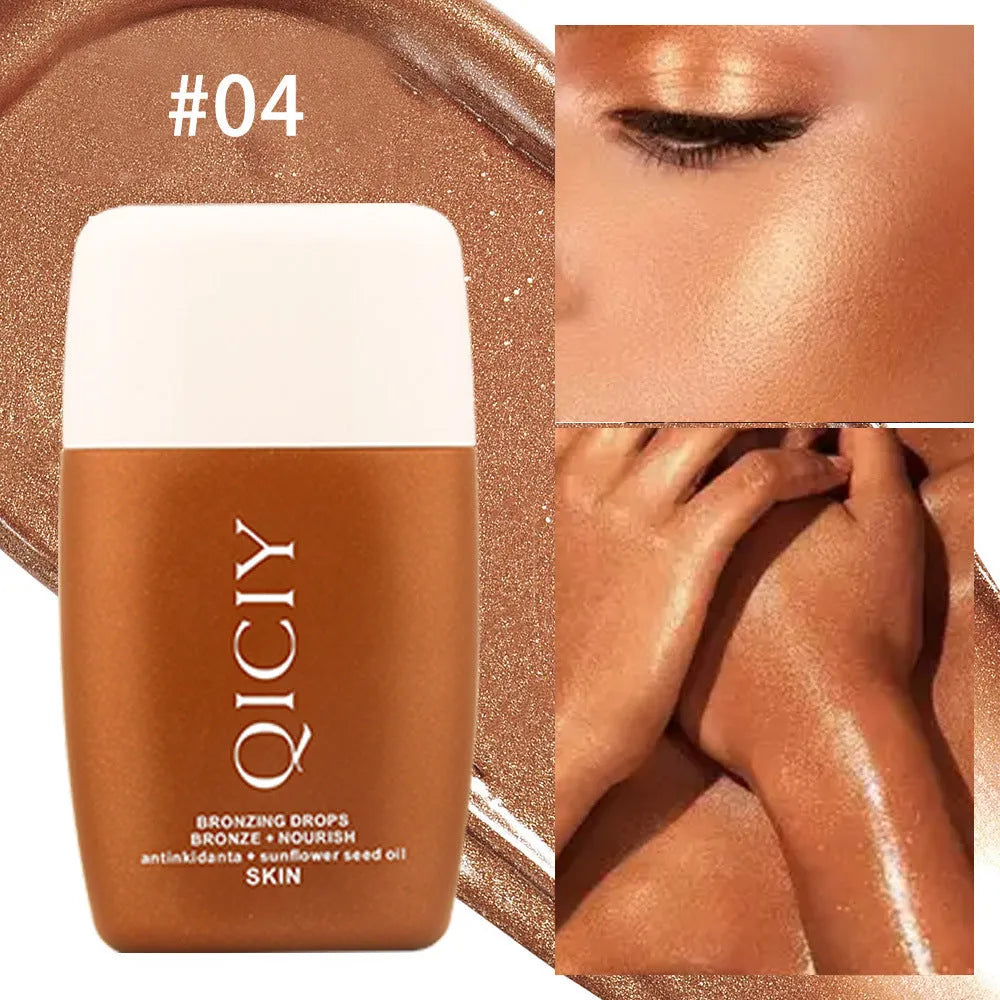 30ML bottle of face and body brightening contour liquid shown in one of four colour options.