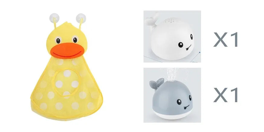 Automatic water spray whale bath toy with lights floating in baby bath