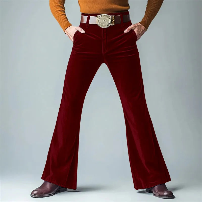 Men's velvet slim flared suit trousers in solid colour for formal banquet occasions