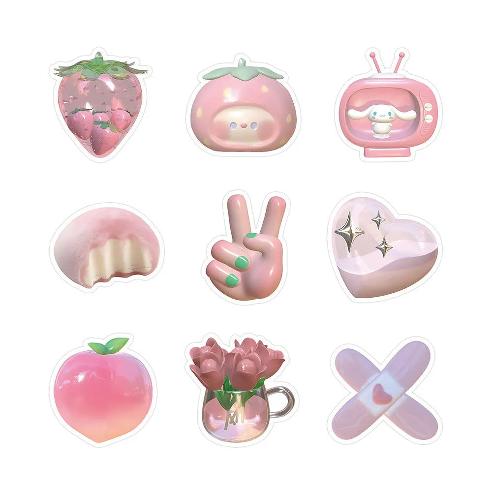 Two types of pink girl heart decorative stickers with realistic 3D appearance, 63 pieces per design