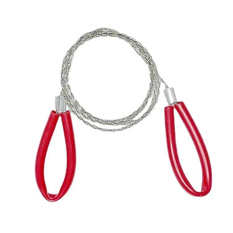 German stainless steel survival wire saw with leather case measuring 70cm total length for outdoor cutting tasks