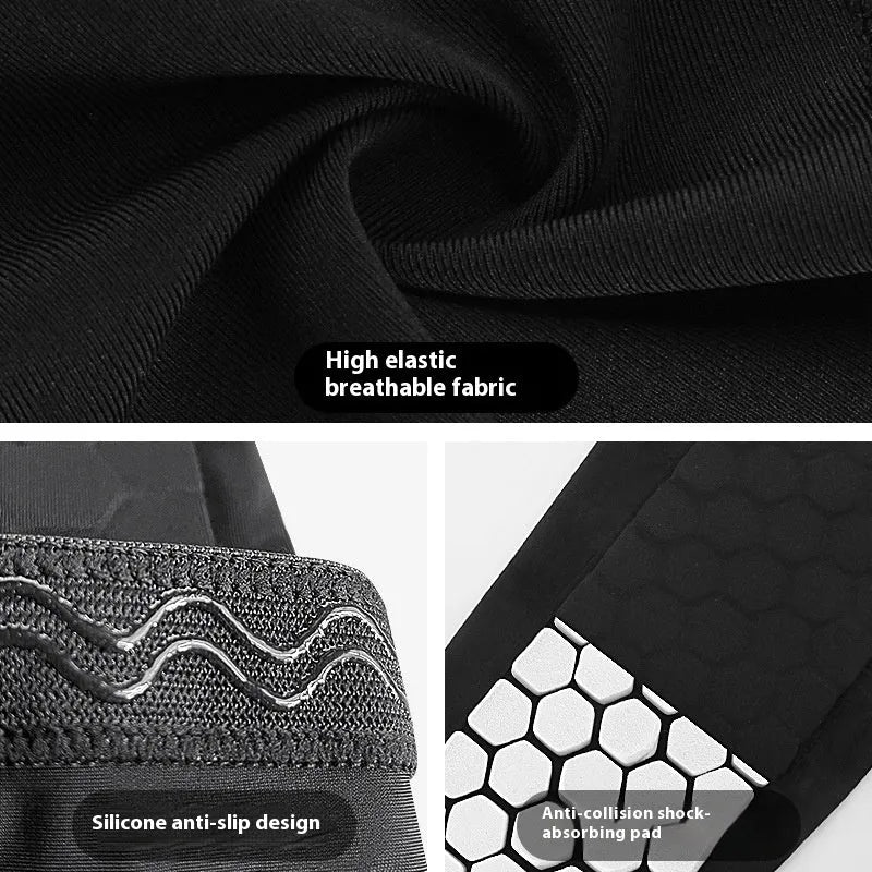 Outdoor sports honeycomb anti-collision leg protector in black polyester fibre, sizes M L XL