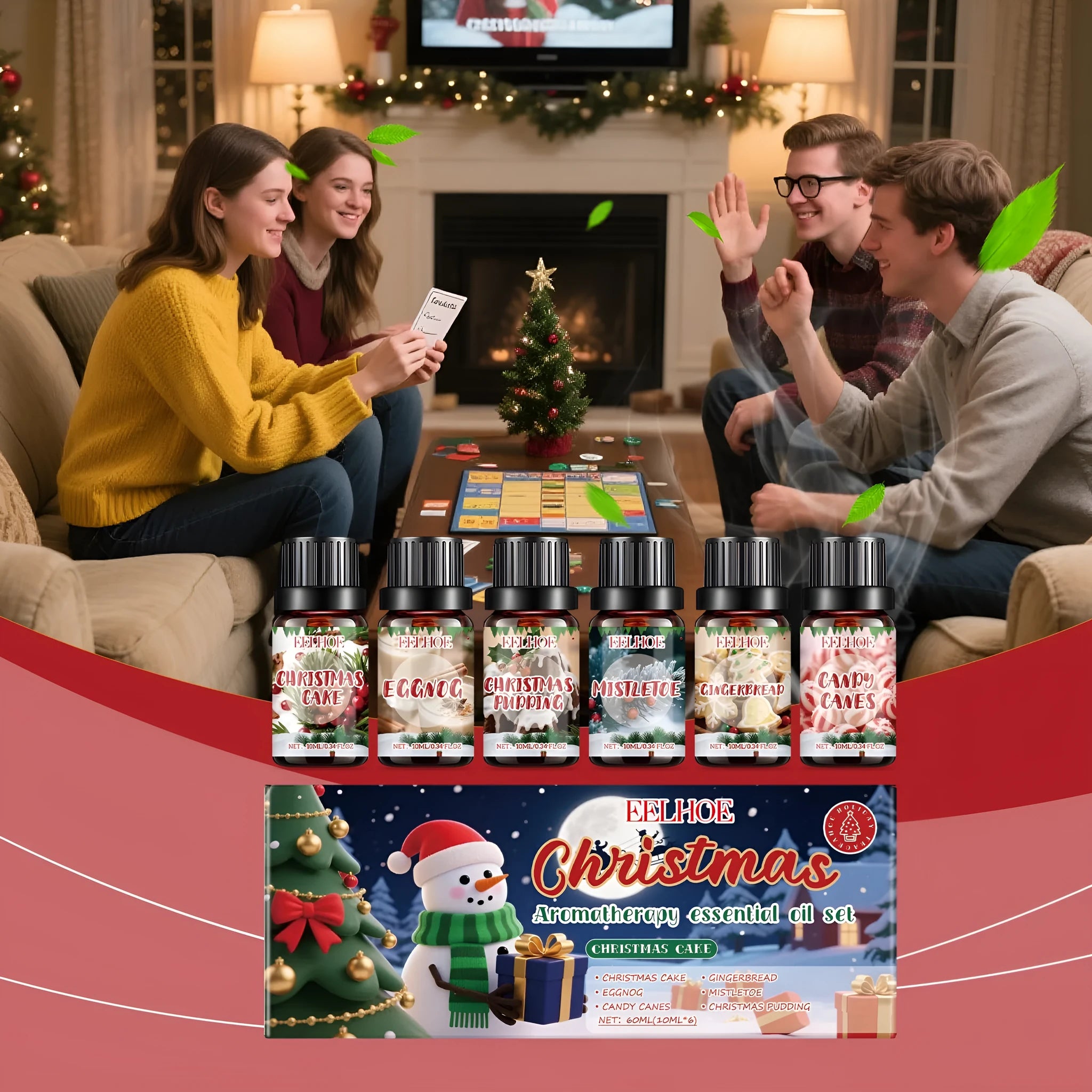 Christmas aromatherapy oil diffuser kit with six 60ml bottles for festive home fragrance