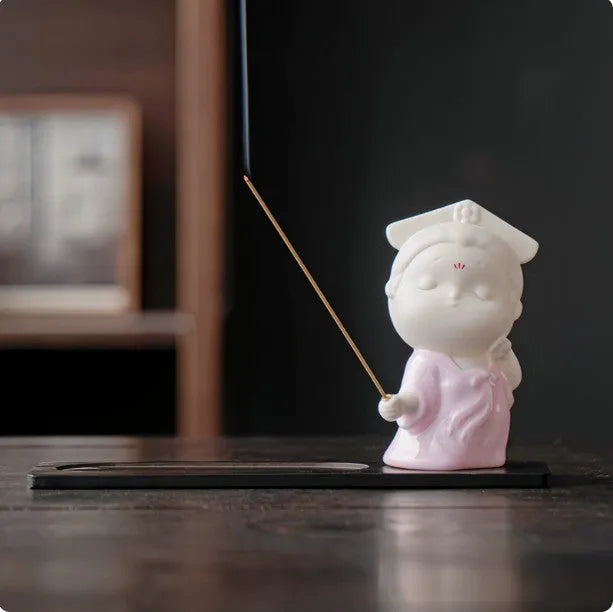 Ceramic court attendant incense burner decoration in fresh adorable style