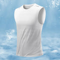 Men's loose-fit sleeveless waistcoat vest in a solid colour on a hanger.