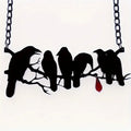 Black electroplated alloy crow necklace with cross chain for women's gothic jewellery