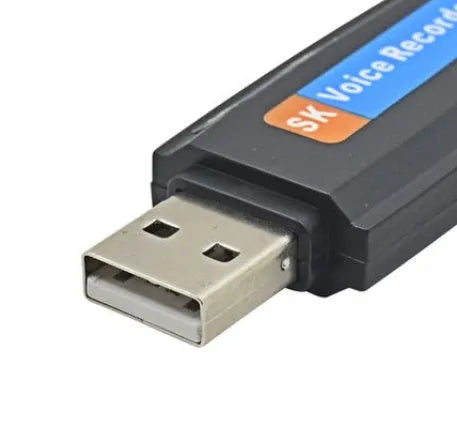 SK-001 black and white USB flash drive with voice function showing compact size