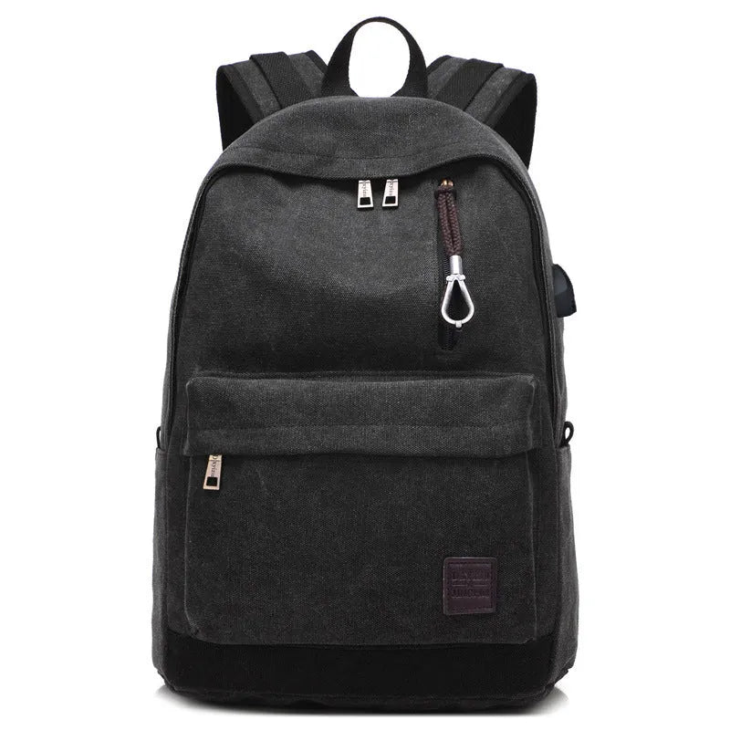 Canvas backpack with USB charging port and laptop compartment in multiple colour options
