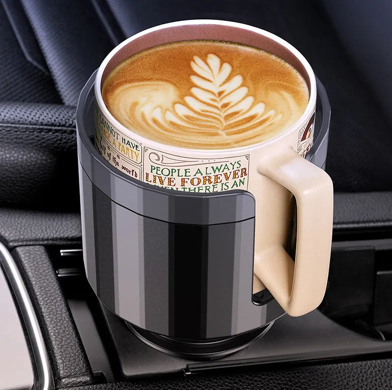 Matte black ABS car cup holder expander with adjustable base for large bottles.