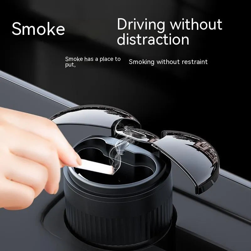 Compact metal automatic car ashtray with sensor lid in black, red, silver, or green