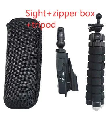 Golf putter laser aiming instrument accessory showing laser sight component with optional zipper box and tripod configurations