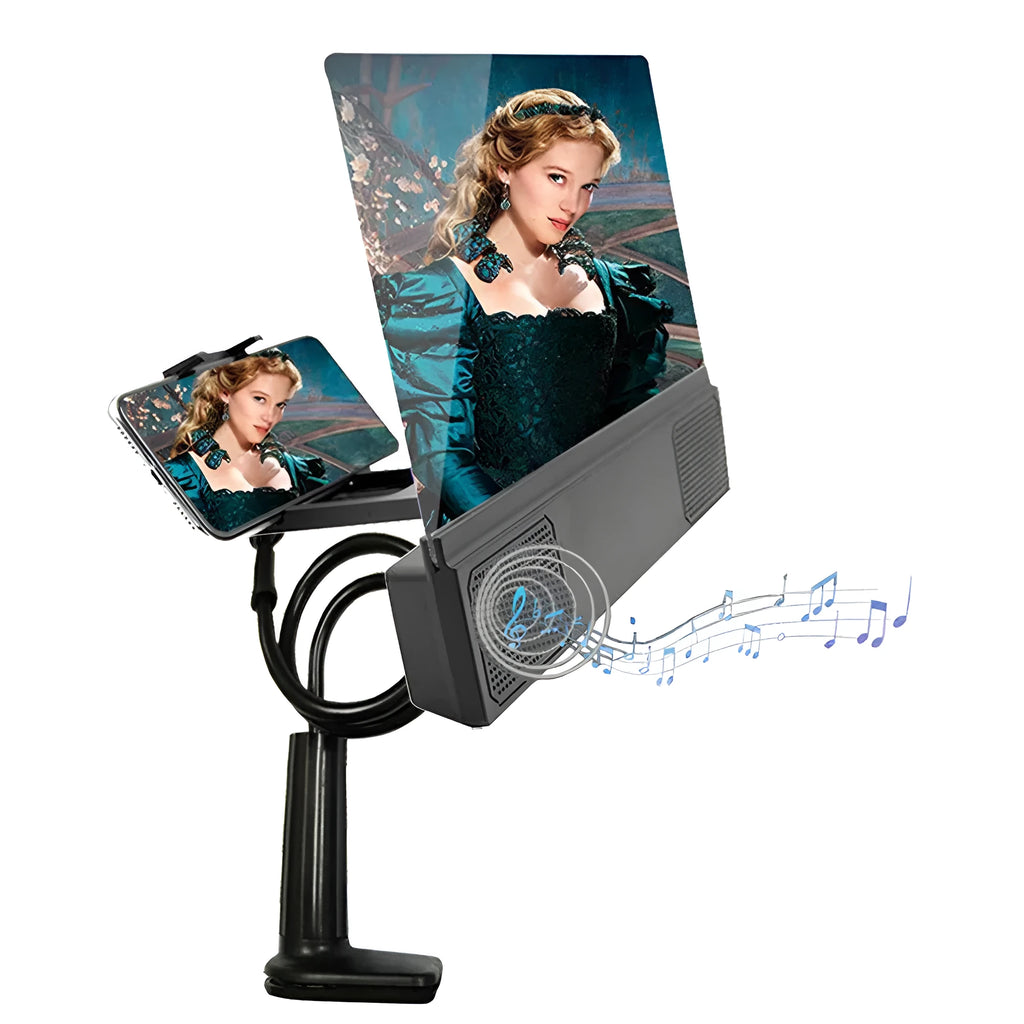 Portable mobile phone screen amplifier with speakers and flexible aluminium alloy gooseneck stand