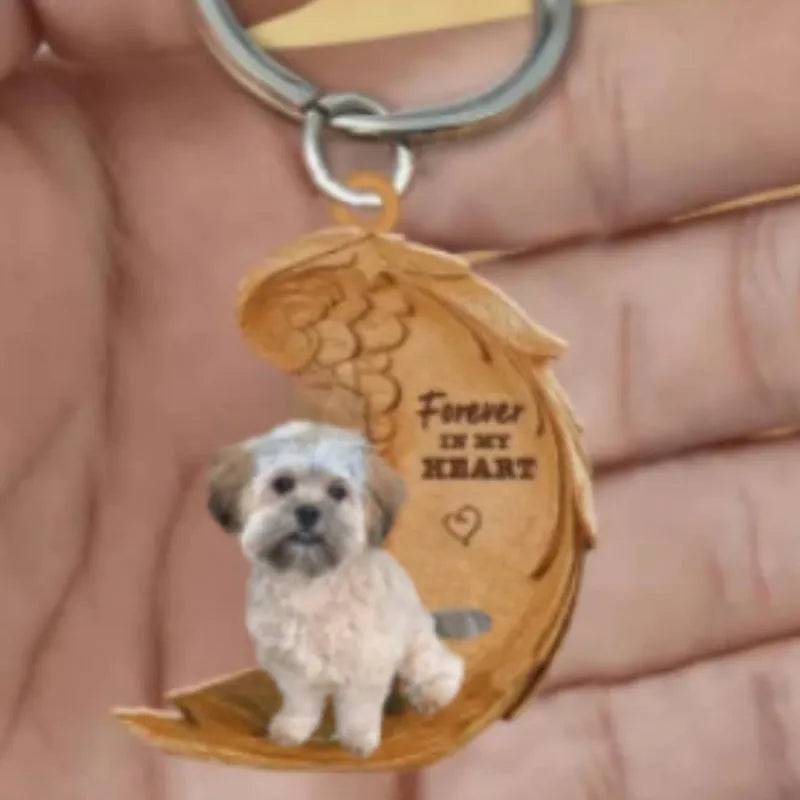 Square acrylic car hanging ornament with a cute dog picture, measures 9x9 cm.