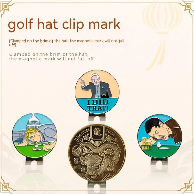 Zinc alloy golf hat clip with engraved Dragon Year pattern for sports accessories