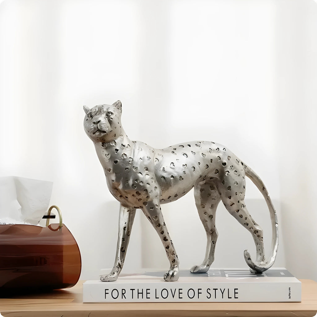 Leopard resin ornament in American leopard colour with detailed spotted pattern