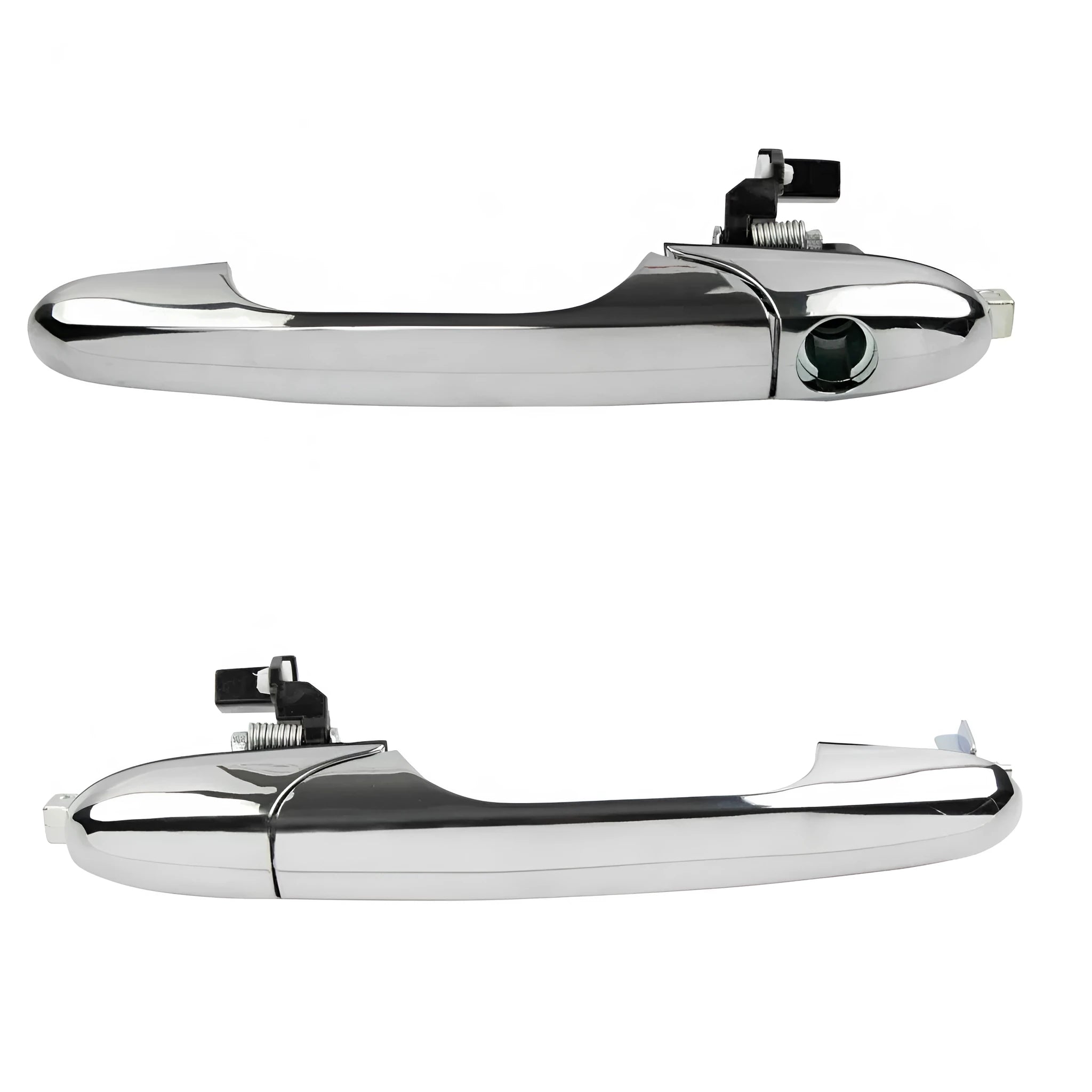 Black ABS plastic Fiat 500 car door handle replacement part showing dimensions