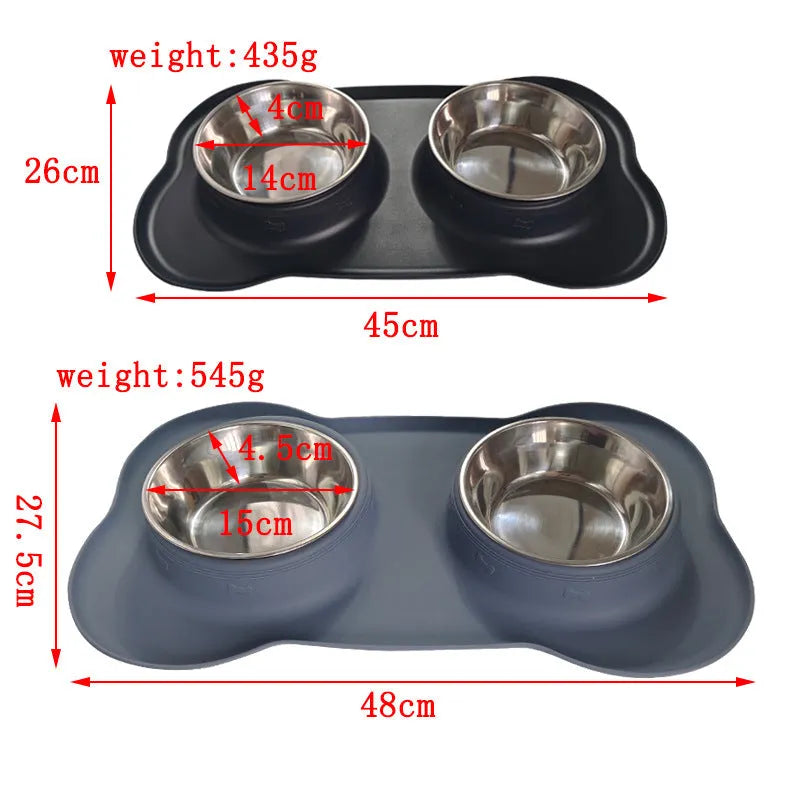Large silicone dog bowl with stainless steel double-bowl insert in choice of five colours