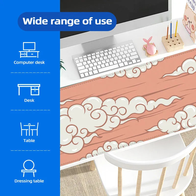 Japanese style simple design large rubber desk mat on a wooden table with keyboard and mouse.