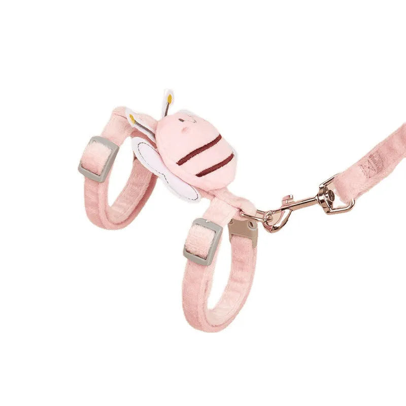 Bee-shaped adjustable cat lead with teddy design in pink, yellow and blue colour options