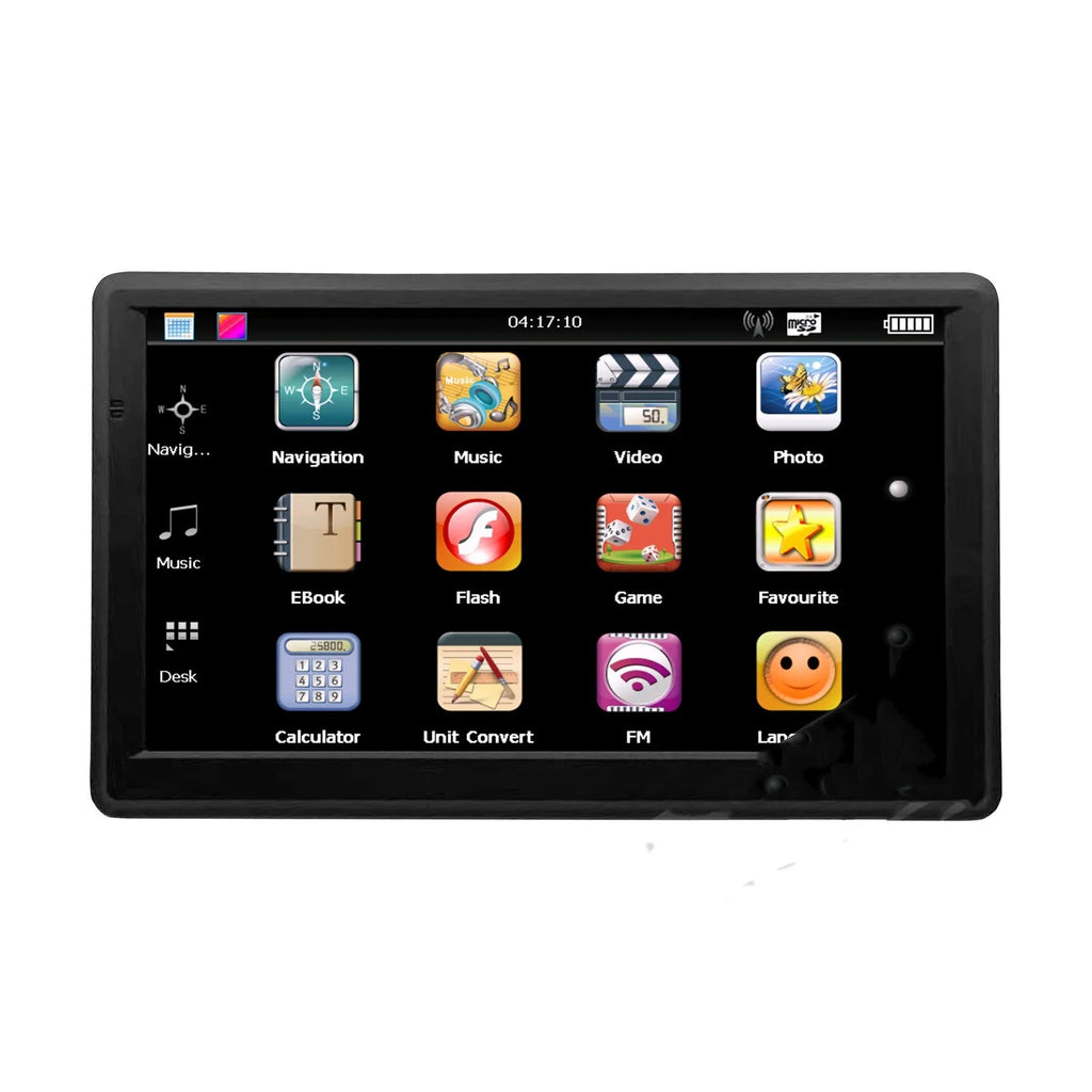Portable 7 inch car GPS navigation device with touch screen on dashboard bracket
