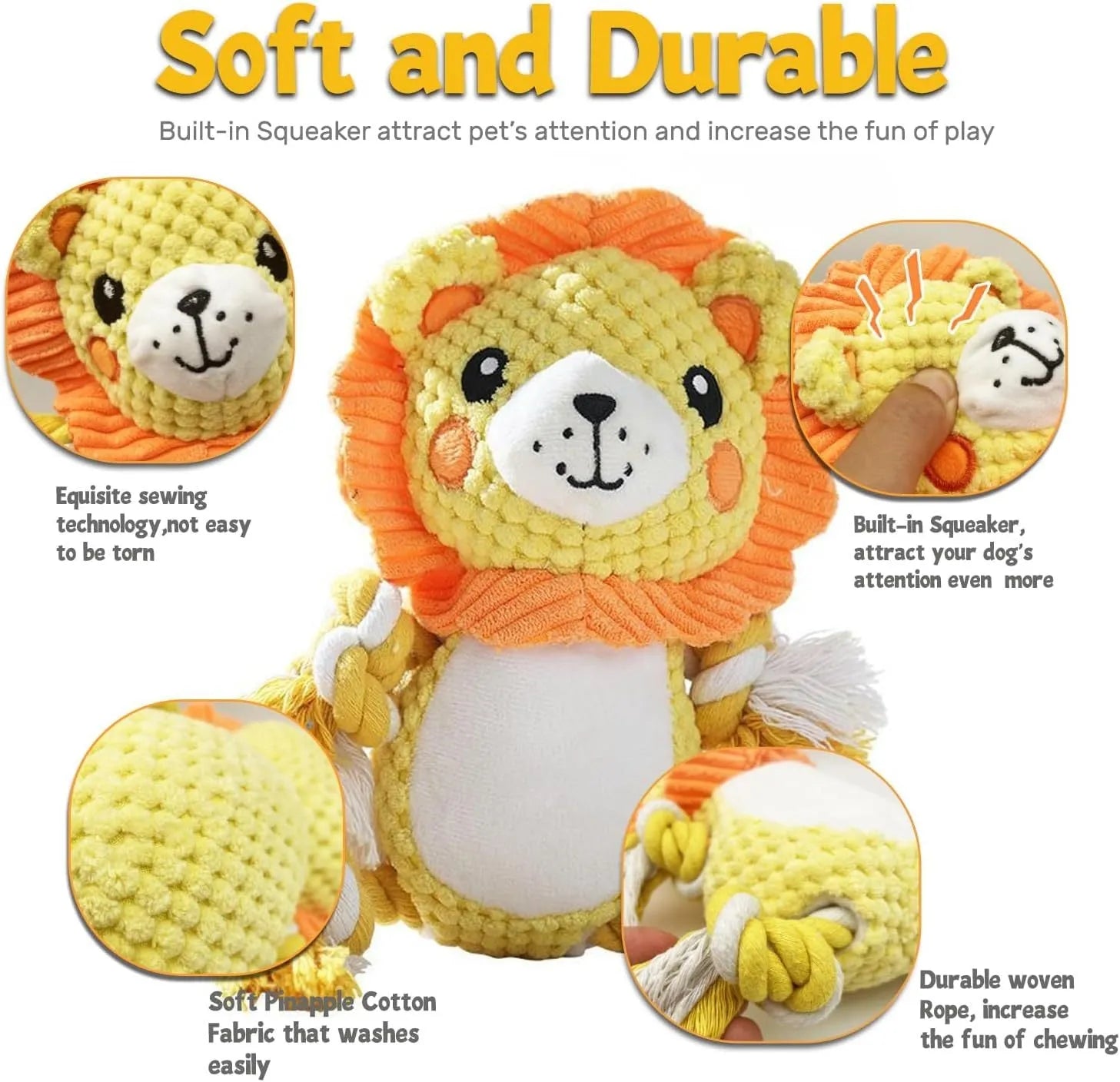 Stuffed squeaky dog toy bundle with lion and monkey plush designs for medium to large dogs