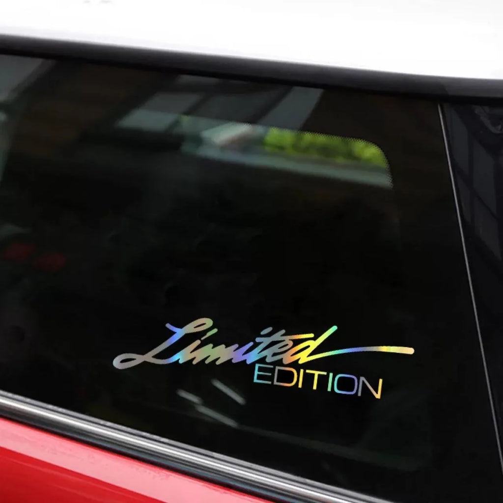 Black laser reflective car sticker with custom text on PET film for vehicle exterior personalisation