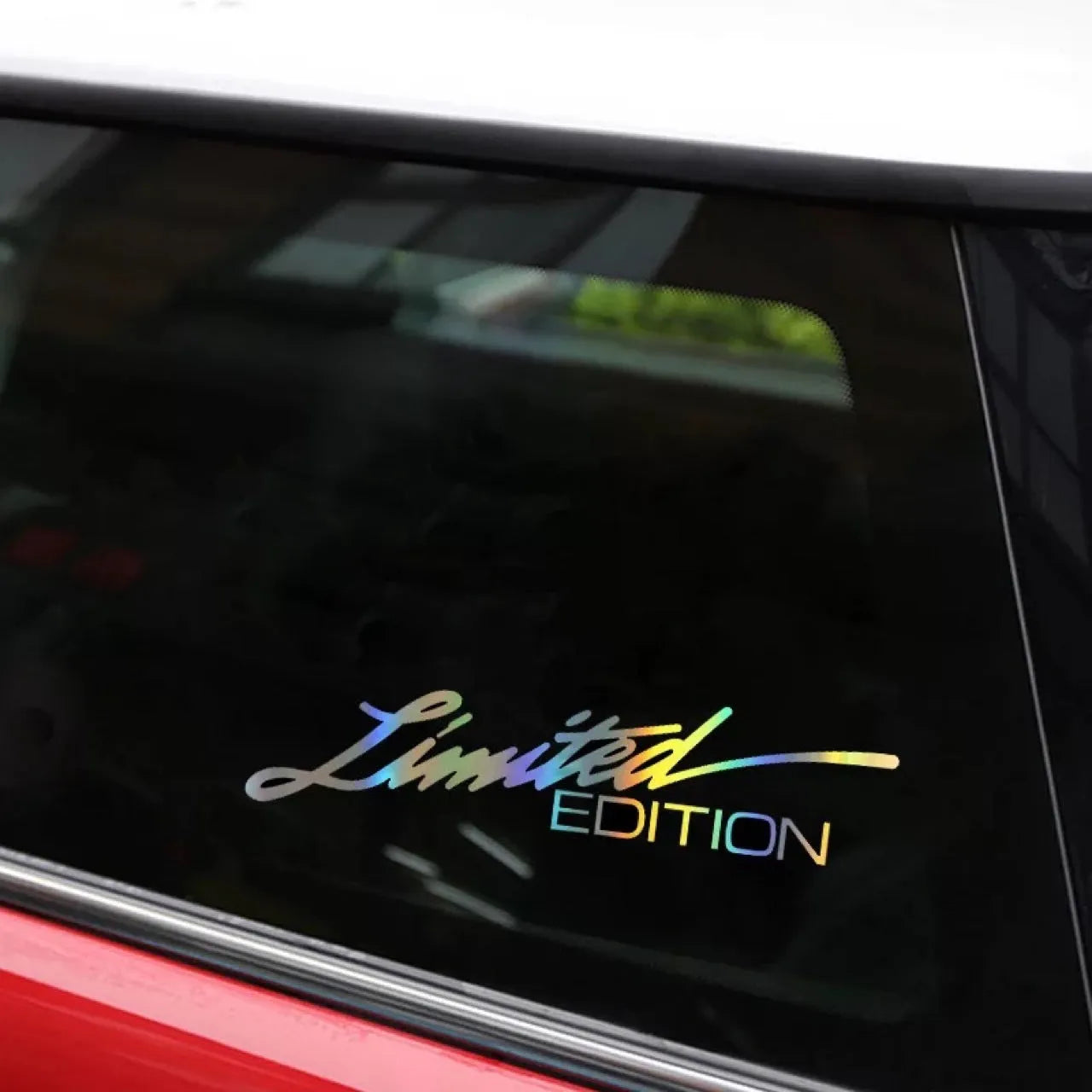 Black laser reflective car sticker with custom text on PET film for vehicle exterior personalisation