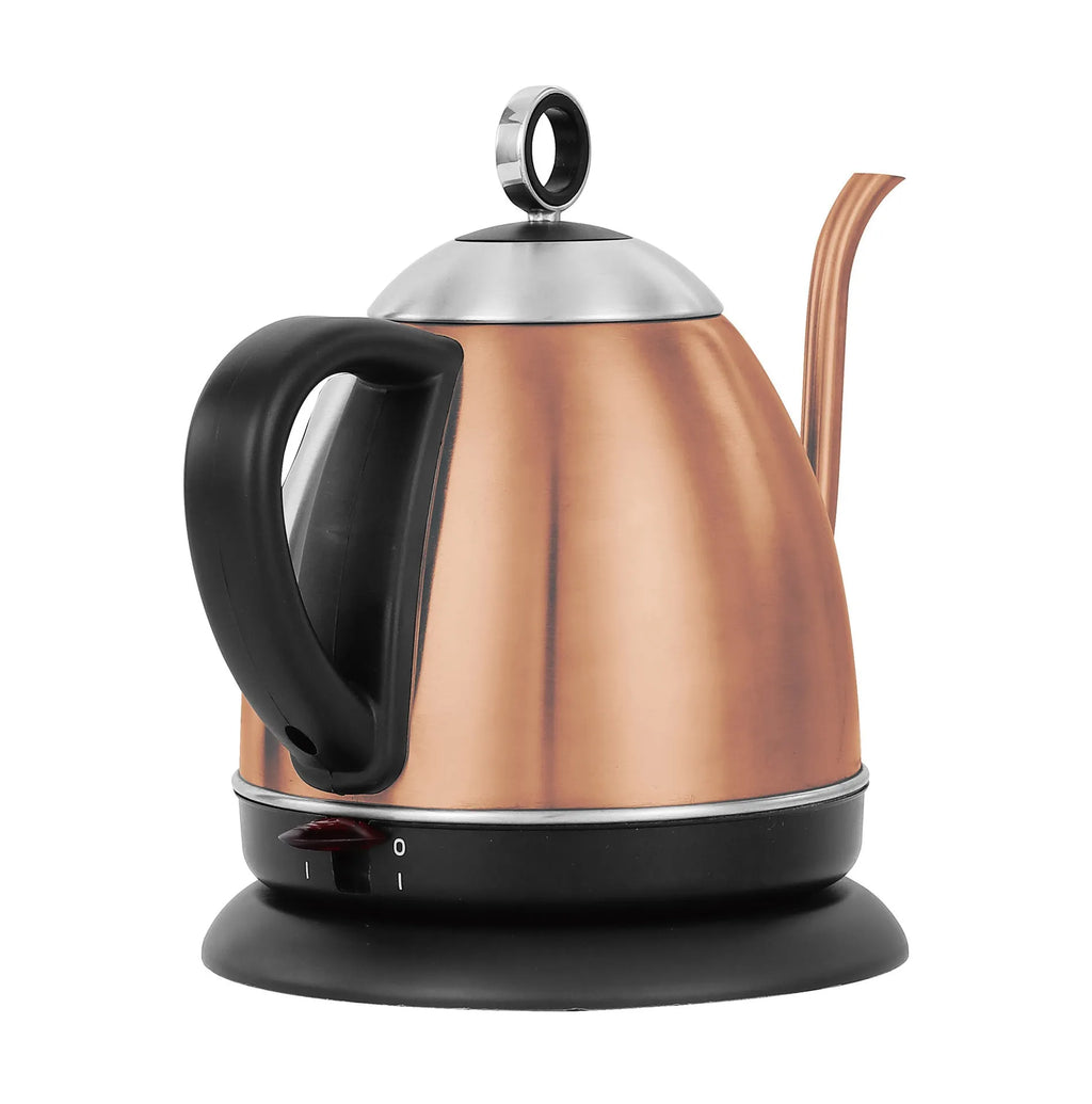 White automatic stainless steel kettle with touch control panel and 1L capacity.