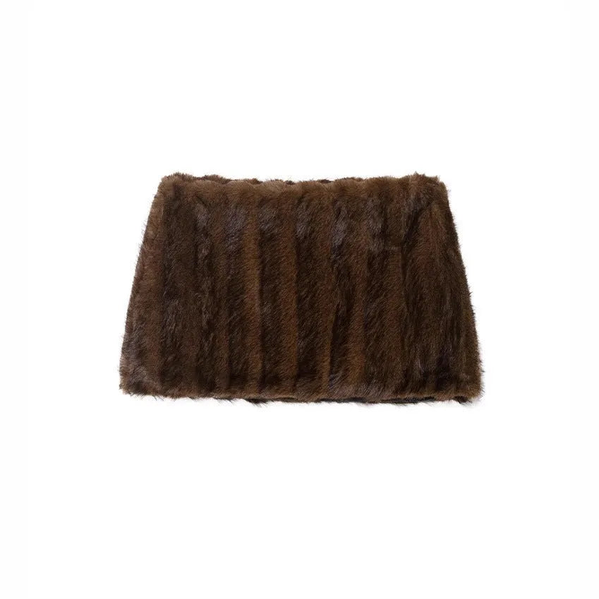 Women's faux fur coat and skirt set in solid colour with button front, long sleeves, polyester blend fabric