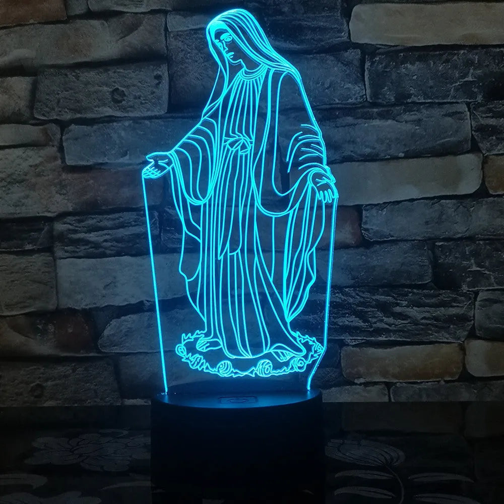 3D LED night light showing a stereoscopic dual-ring light pattern from a thin acrylic panel on an ABS base.