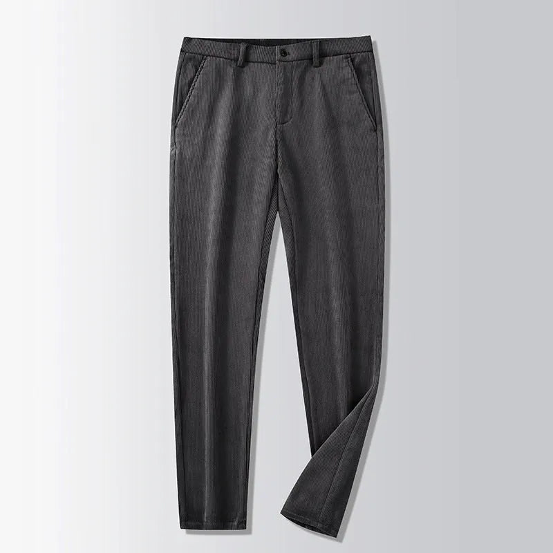 British retro striped straight leg trousers in a chemical fibre blend, shown in khaki colour.
