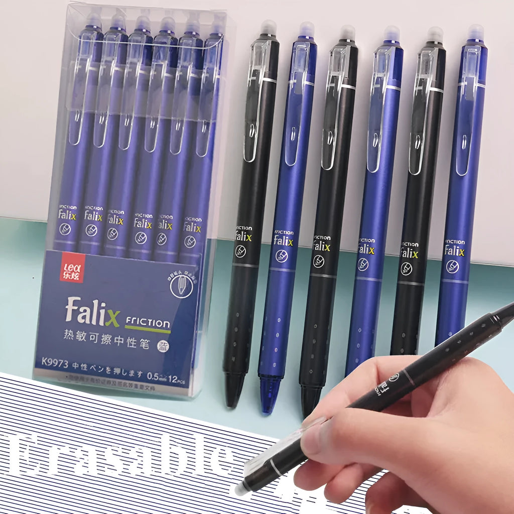 Blue and black 0.5mm erasable push gel pen for school students