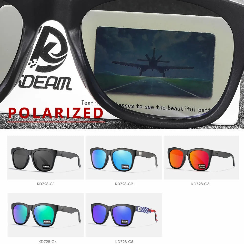Polarised sunglasses with TAC lenses and thickened PC frames for outdoor UV protection