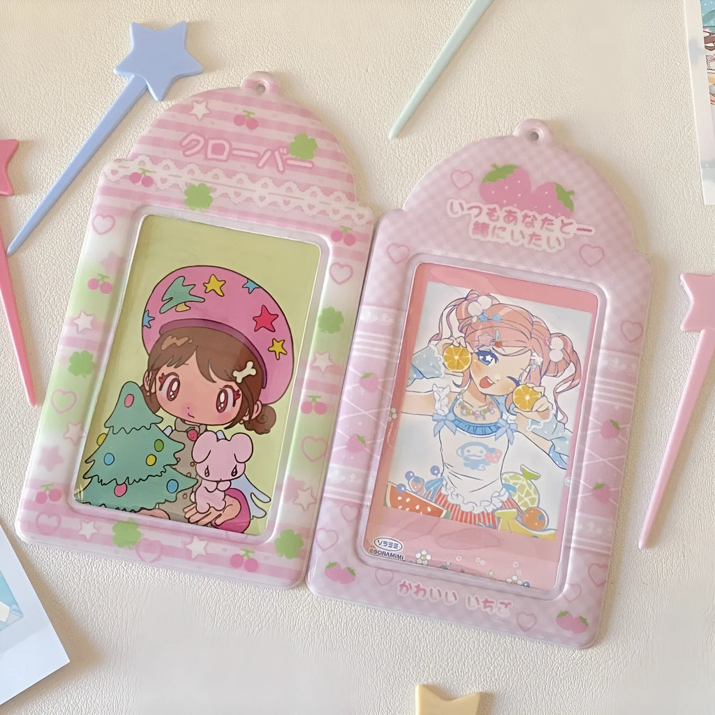 Original plaid PVC card holder pendant in strawberry cartoon design.