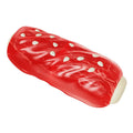 Primary colour plastic dog chew toy shaped like a rod with a glue toothbrush snack design.