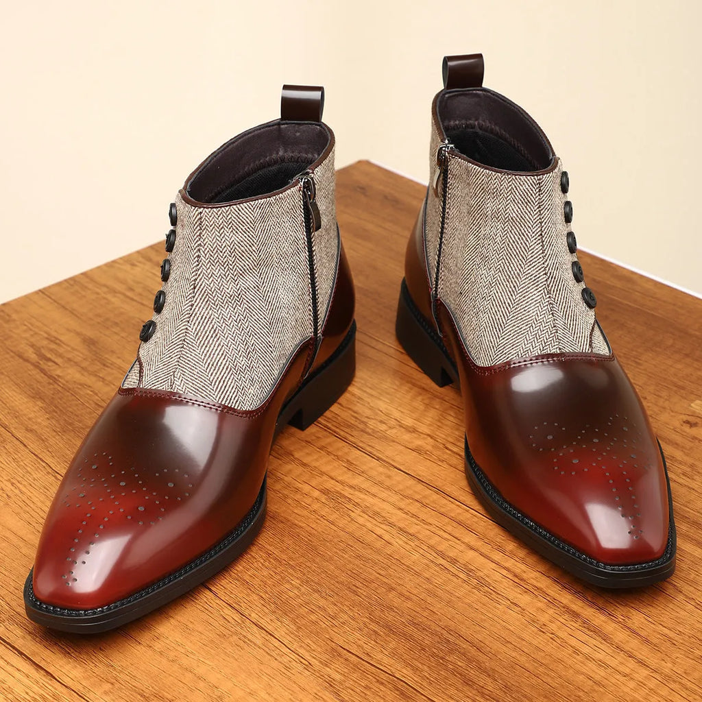 British retro men's leather shoes with side zipper in brown and green colours