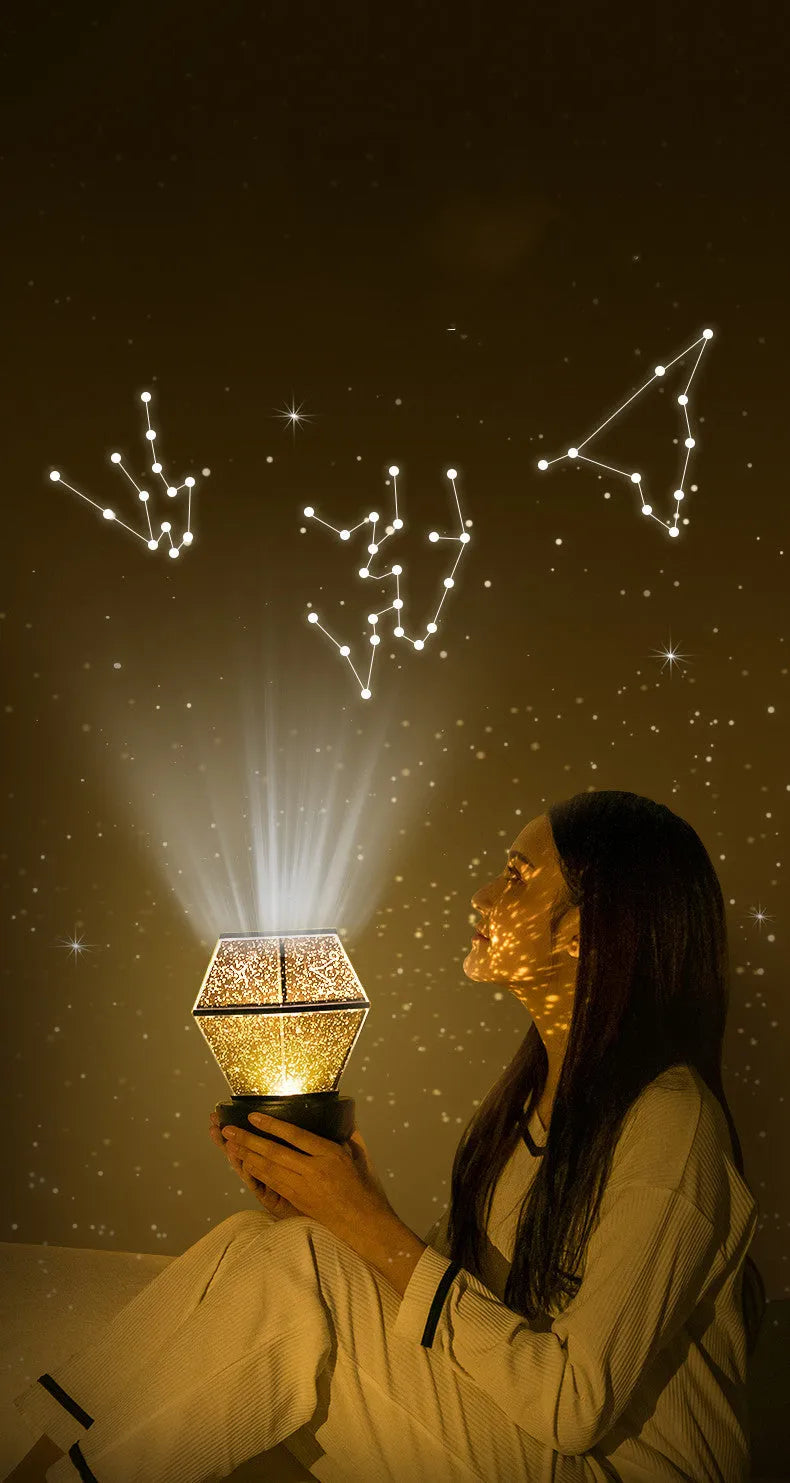 LED star night light projector creating rotating colour patterns for children's bedroom