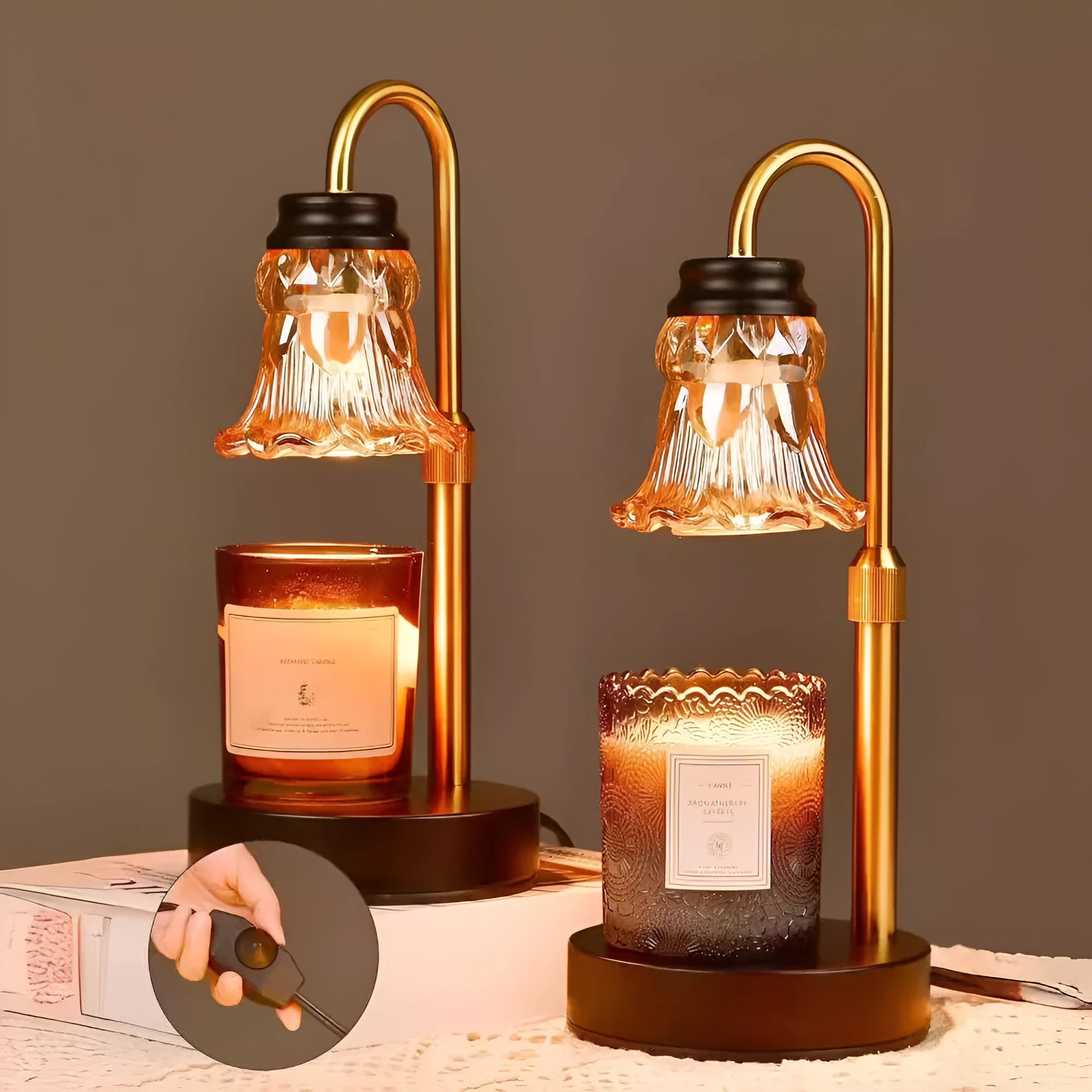 Electric aromatherapy wax melting lamp with bamboo holder measuring 30.5cm tall