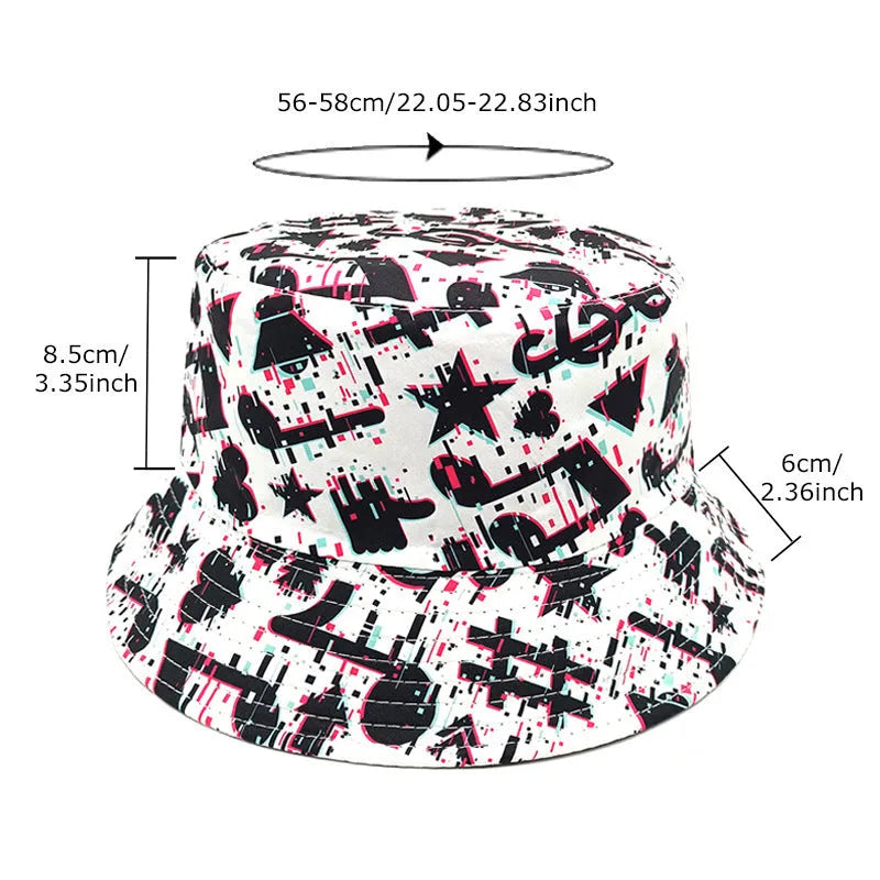 Musical note patterned polyester bucket hat with dome crown in size M fitting 56-58cm