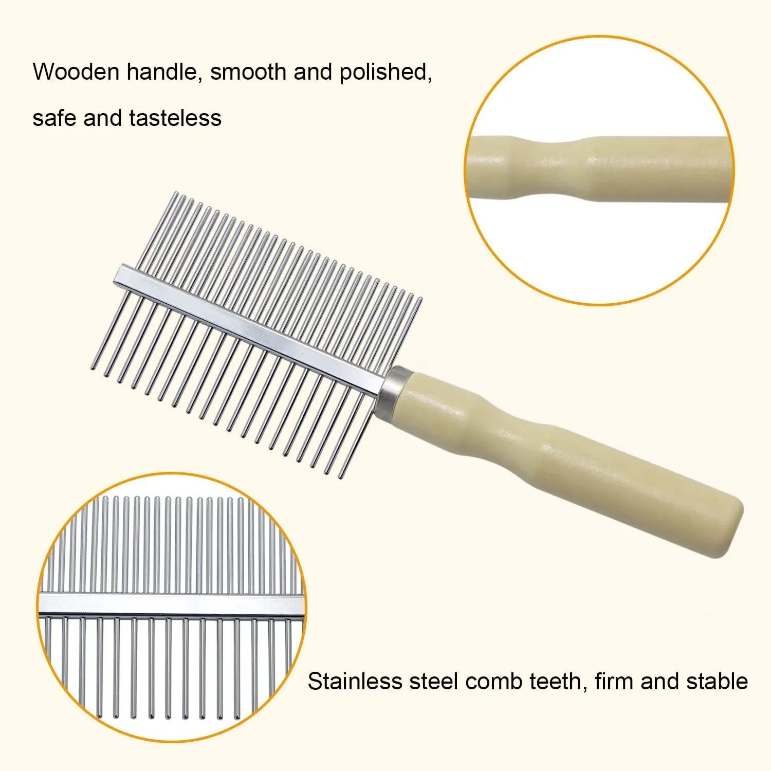 Wooden handle pet grooming comb with round teeth for dogs and cats