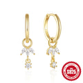 Sterling silver earrings with geometric sunflower design and inlaid zircon stones in golden colour