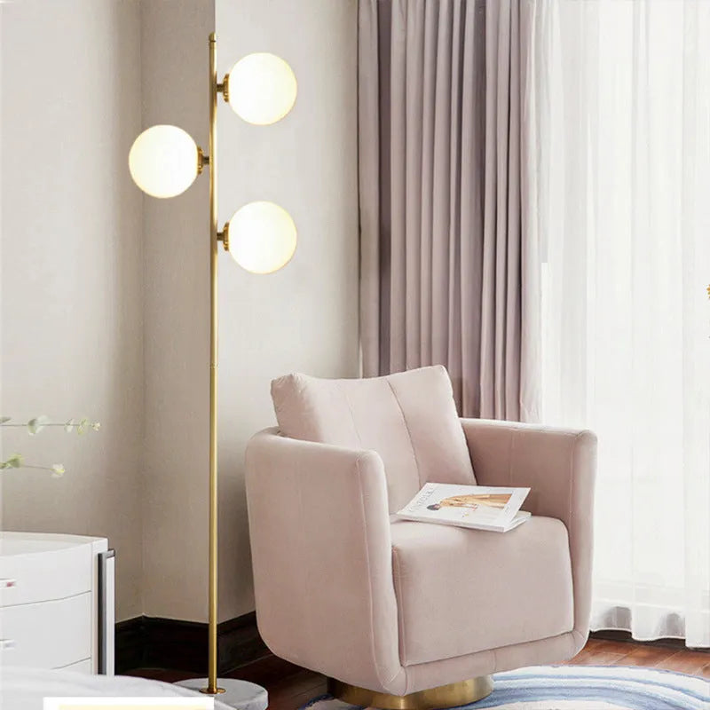 Gold aluminium and glass minimalist floor lamp warm LED light vertical design
