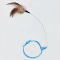 Pink cat collar toy with feather and bell made from steel wire and plastic for neck circumference 17-27cm