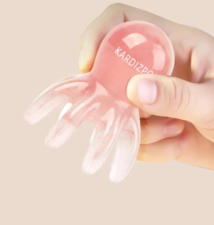 Pink natural resin octopus massage comb for periocular meridian and facial massage with storage bag