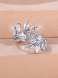 Adjustable copper leaf-shaped fashion ring with a central horse eye zircon stone in a rose gold finish.