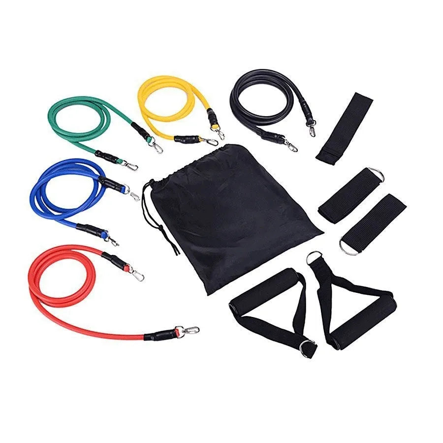 Door sports 11-piece combination pulling rope set with ABS construction and adjustable anchor attachments
