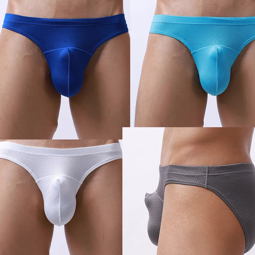 Men's transparent nylon underwear in loose fit design showing colour options