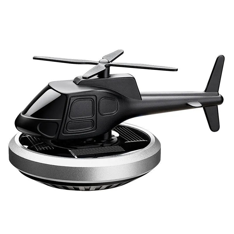 Metal solar helicopter car perfume with rotating blades and formaldehyde removal function in silver, black, or blue