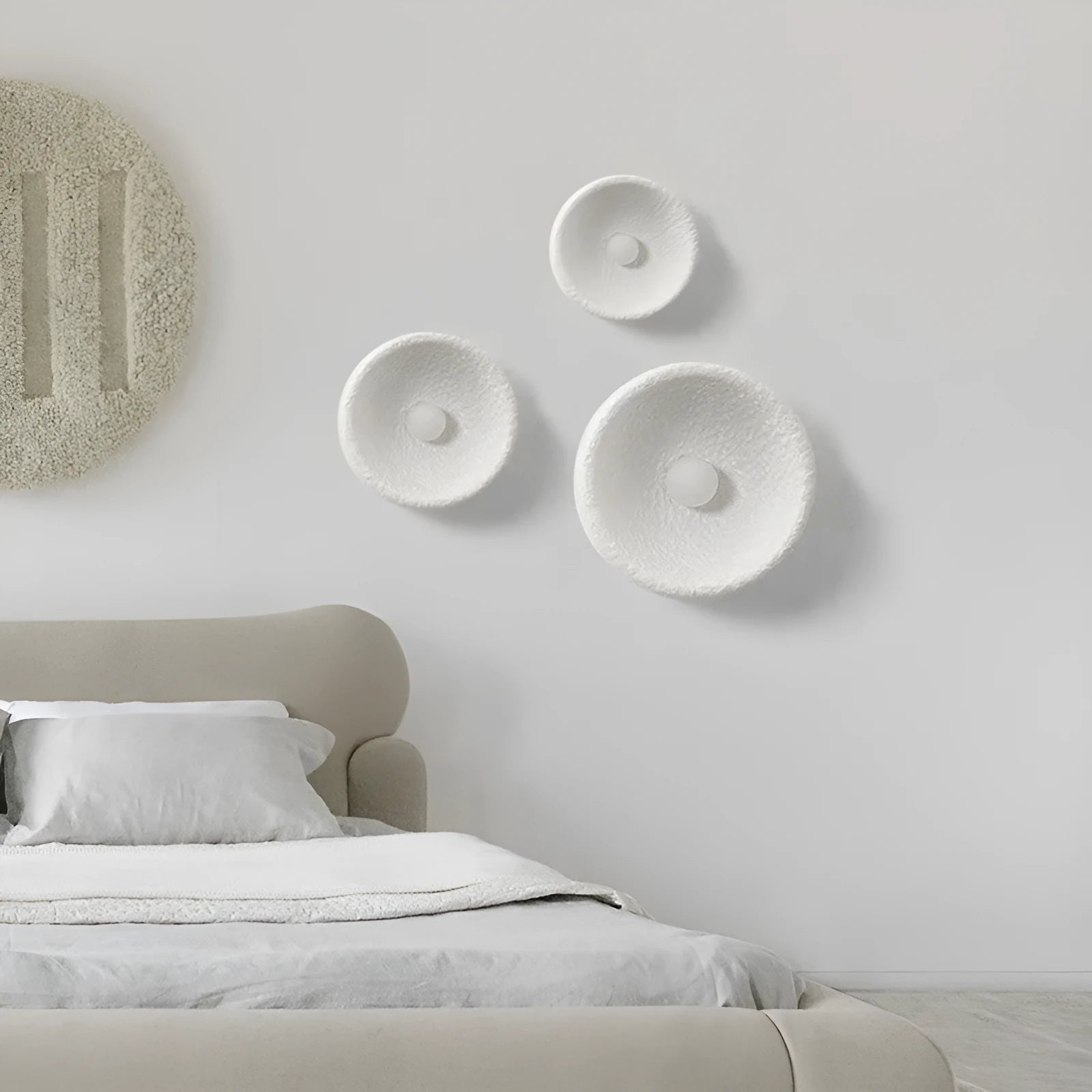 Modern Japanese-style silent wall lamp with round resin shade in three size options