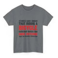 Grey women's short sleeve cotton T-shirt with a printed design on a hanger.